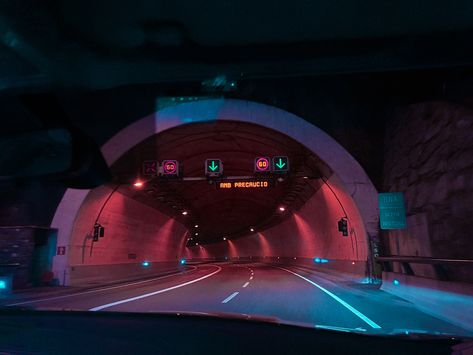 #andorra #tunnel #europe #neon #night #road 80s Slasher, Road Tunnel, Peace Vibes, Night Road, Train Of Thought, City Aesthetic, Abandoned Places, Inner Peace, Pretty Pictures