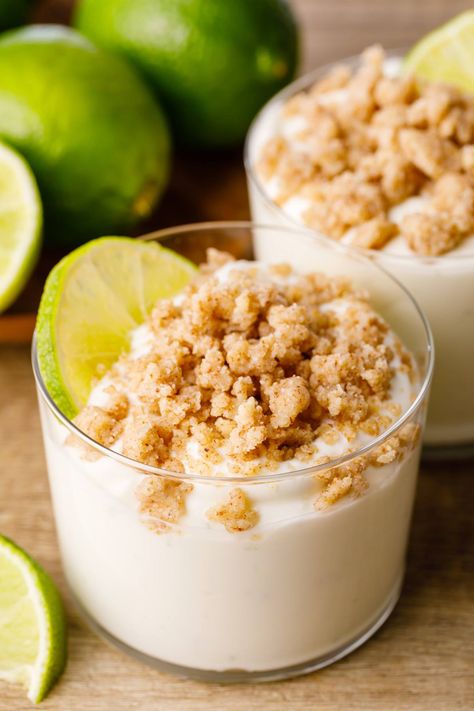 Keto Key Lime Cheesecake Fluff with Crumble Top - Keto Pots Keto Key Lime Cheesecake, Keto Cheesecake Fluff, Keto Key Lime, Cheesecake Fluff, Key Lime Desserts, The Boiled Egg Diet, Lime Desserts, Healthy Low Carb Dinners, Key Lime Cheesecake