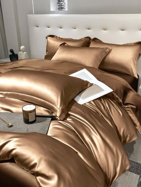 1pc Fashionable Simple Style Solid Color Ice Silk Duvet Cover, For Dorm Room, Guest Room, Bedroom Bedding | SHEIN USA Silk Duvet Cover, Satin Bedding, Bedroom Guest, Bed Duvet Covers, Bedroom Bed, Duvet Cover Set, Duvet Insert, Bedroom Set, Quilt Cover