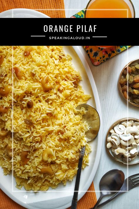 Orange Pilaf Recipe Simple, aromatic, flavorful #ricerecipe   #rice #pilaf #pulao #oranges #glutenfree #vegan #onepot Orange Rice Recipe, Orange Rice, Rice Pilaf Recipe, Pilaf Recipes, Flavored Rice, Pulao Recipe, Rice Pilaf, Spicy Snacks, Vegetable Curry