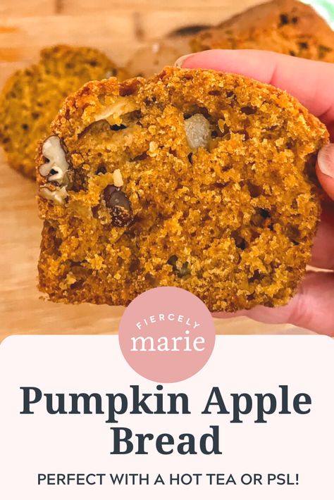 With pumpkin, bits of apple, and fragrant spices, this fall Pumpkin Apple Bread celebrates the flavors of fall with a hot cup of tea. Apple Pumpkin Bread, Pumpkin Apple Bread, Hot Cup Of Tea, Ww Recipe, Apple Pumpkin, Desserts Cookies, Parties Ideas, Baking Fun, Ginger Nut