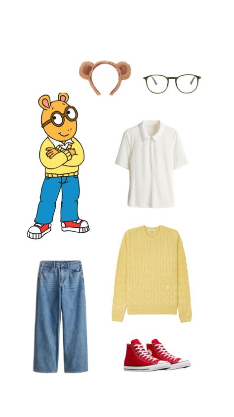 Easy last minute Halloween costume Arthur costume Arthur Halloween, Arthur Halloween Costume, Arthur Costume, Easy Last Minute Halloween Costume, Last Minute Halloween Costume, Last Minute Halloween, Trendy Halloween Costumes, Last Minute Halloween Costumes, Trendy Halloween