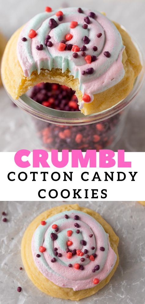 These Crumbl cotton candy cookies are some of the cutest candies you'll ever make, plus they taste just like cotton candy! Every child's dream! Candy Cookies Recipes, Cotton Candy Cookies, Crumble Cookie Recipe, Cake Mug, Lost 100 Pounds, Quit Drinking, Soft Sugar Cookies, Gourmet Cookies, Candy Cookies