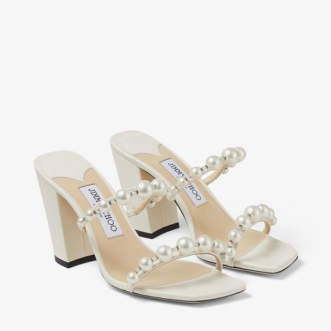 Jimmy Choo Pearl Shoes, Pearl Jimmy Choo Heels, Jimmy Choo Pearl Heels, Jimmy Choo Bridal Shoes, Famous Clothes, Jimmy Choo Wedding Shoes, Pearl Heels, Pretty Heels, Pearl Embellishment