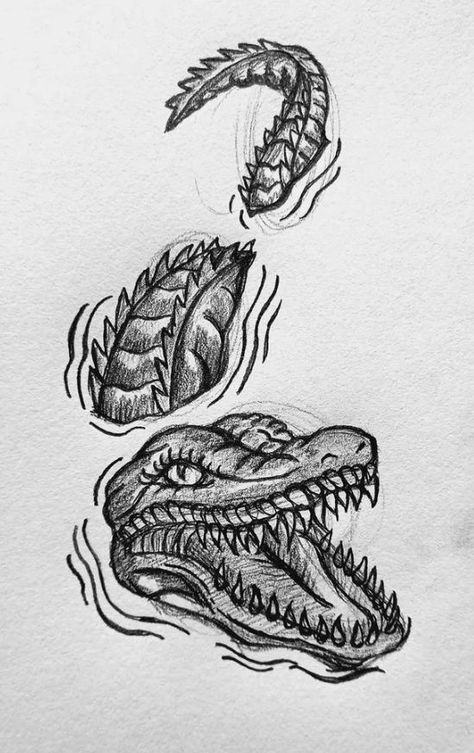 Gator Drawing, Alligator Tattoo Design, On The Chest Tattoo, Crocodile Tattoo Design, Crocodile Tattoos, Long Tattoo Design, Gator Tattoo, Alligator Drawing, Louisiana Tattoo