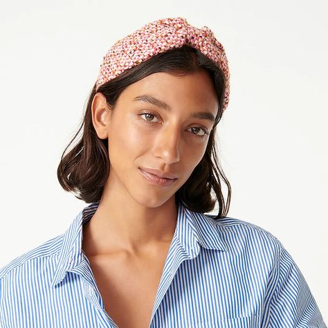 J.Crew: Wide Knot Headband In Tweed For Women Leopard Print Headband, Tortoise Hair, Leopard Hair, Acrylic Frame, Pink Tweed, Pink Headbands, Braided Headband, Pony Hair, Twist Headband