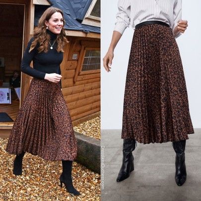 Kate Middleton in Zara Leopard Skirt http://liketk.it/2V9m6 #liketkit @liketoknow.it #LTKspring #LTKstyletip #LTKunder100 Turtle Neck And Skirt Outfit, Printed Pleated Skirt Outfit, Printed Midi Skirt Outfit, Midi Skirt Outfit Fall, Modest Fashion Fall, Plated Skirt, Printed Skirt Outfit, Skirt Outfit Fall, Pleated Skirt Outfit