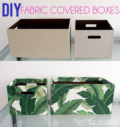 DIY: Fabric covered boxes theaestate.com-- could do this with old cardboard moving boxes if you lined the inside too! Fabric Covered Boxes, Storage Organizers, Folding Origami, Astuces Diy, Diy Box, Fabric Projects, Crafty Diy, Diy Fabric, Diy Projects To Try