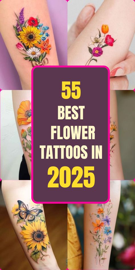 🌸 Save The Pin! 🌸 Flower tattoos are more than just beautiful—they hold deep meanings! Explore 55 trending flower tattoo designs for 2025 that symbolize love, growth, and new beginnings. Find the perfect floral ink for you! Tattoos With Meaning For Men, Flower Tattoos For Men, Meaningful Flower Tattoos, Sunflower Bud, Gladiolus Flower Tattoos, Dainty Flower Tattoos, Pink Flower Tattoos, Aster Flower Tattoos, Name Flower Tattoo