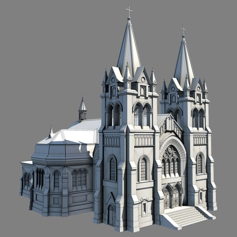 Low Poly Architecture, Gothic Buildings Architecture, Blender Architecture, Low Poly Building, Gothic Games, Architecture Gothic, Animation Practice, Castle Exterior, Medieval Buildings