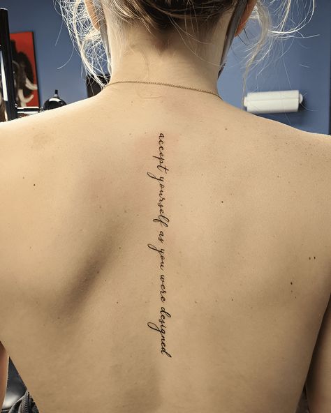 Small Spine Tattoos For Women Quote, God Spine Tattoos For Women, Spine Writing Tattoos For Women, Quote Spine Tattoos For Women, Spine Quote Tattoos For Women, Spine Tattoo Quotes Inspiration, Small Spine Tattoos For Women, Quote Spine Tattoo, Dainty Spine Tattoos For Women