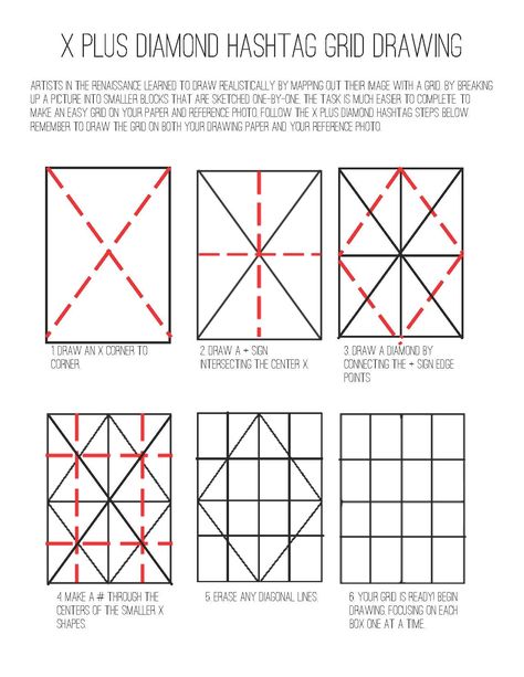 Easy Grid Drawing without measuring. X Plus Diamond Hashtag Grid Drawing System Egyptian Tomb, Drawing Grid, Grid Drawing, Design Grid, Grid Art, Art Handouts, Chuck Close, Painted Bottles, Pencil Drawing Tutorials