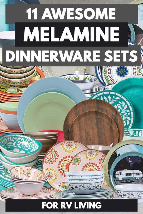 11 Awesome Melamine Dinnerware Sets For RV Living - Vehicle HQ Living Vehicle, Foil Packet Meals, Camper Organization, Melamine Dinnerware Sets, Camper Storage, Diy Rv, Rv Accessories, Melamine Dinnerware, Camp Kitchen