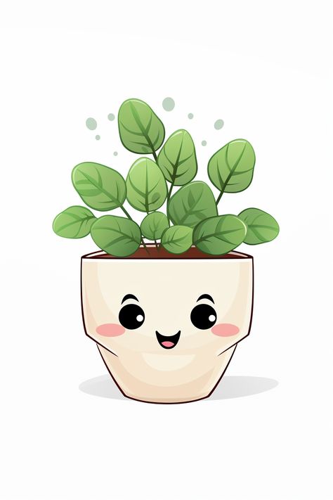 Animated Plants, Plant Kawaii, Object Animation, Cute Sticker Design, Plant Doodles, Plant Cartoon, Plant Doodle, Pencil Drawings For Beginners, Plant Vector