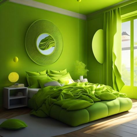 Lime Green Room, Lime Green Bedroom, Green Wall Ideas, Lime Green Rooms, Lime Green Wall, Green Room Colors, Lime Green Bedrooms, Green Bedroom Design, Interior Design Principles