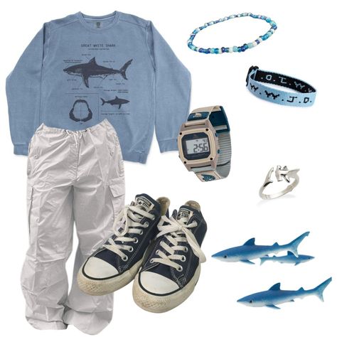 Shark Clothes, Shark Outfit, Fishing Outfit, Ocean Outfits, Silly Clothes, Funky Outfits, Vibe Clothes, Fishing Outfits, Swaggy Outfits