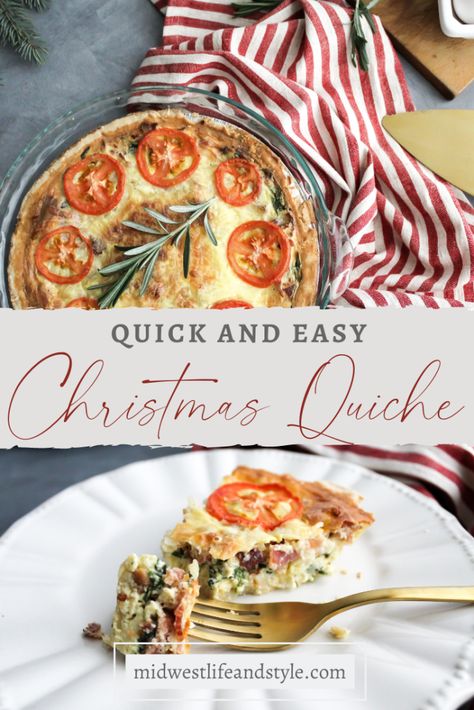 Christmas Quiche Recipes Easy, Christmas Breakfast Quiche, Holiday Quiche Recipes, Christmas Morning Breakfast Savory, Christmas Quiche Recipes, Magical Christmas Morning Ideas, Christmas Morning Quiche, Holiday Quiche, Quiche Recipes Spinach Bacon