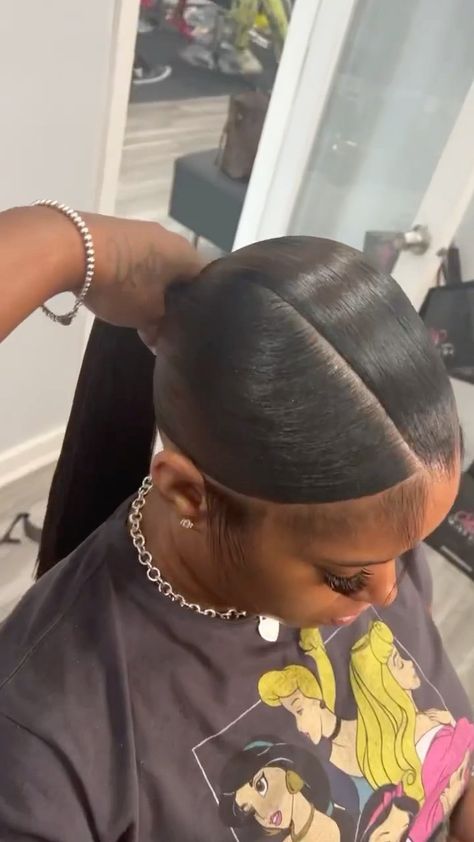 Straight Hair Ponytail Black Women, 3 Section Slick Back Ponytail, Push Back Ponytail, 3d Slick Back Ponytail, 3 Way Ponytail, Cute Quick Ponytail Hairstyles, 3d Part Ponytail, Ponytail With Straight Hair, Straight Back Ponytail