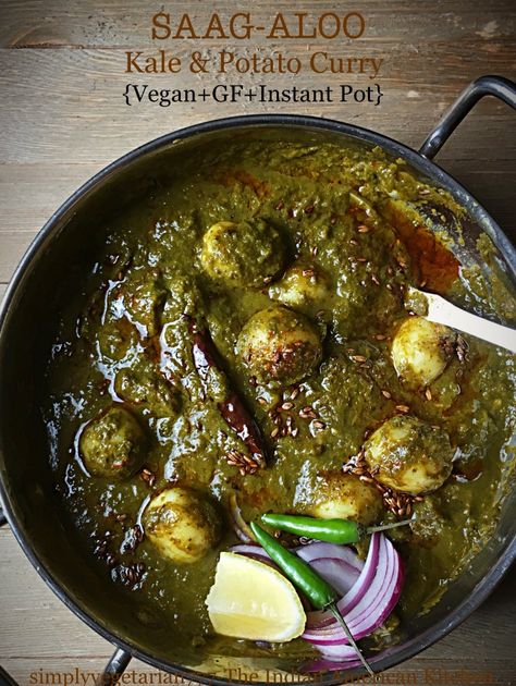 Saag Aloo - Greens & Potato Curry {Vegan + Glutenfree + Instant Pot} Curries Lentils, Beans And Rice Recipes, Vegetarian Curries, Instant Pot Indian, Saag Aloo, Saag Recipe, Soup Instant Pot, Indian Vegetarian Recipes, Instant Pot Recipes Vegetarian