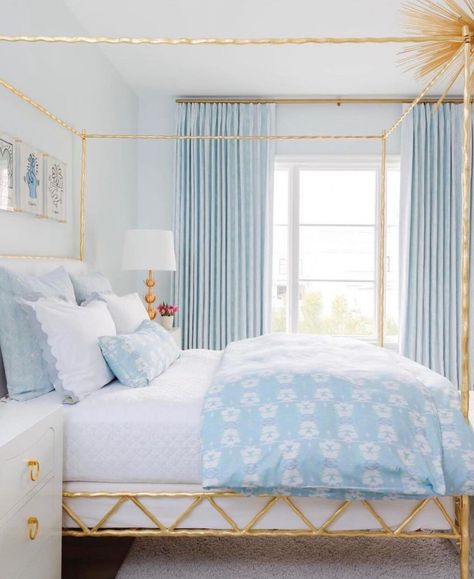 Laura Park Charlotte | No Monday Blues in this seaside retreat 💙🌊 Featured is our Wintergreen 14x36 bolster pillow! | Instagram Modern French Bedroom, 2024 Bedroom, Instagram Bedroom, Laura Park, Whimsical Bedroom, Airy Bedroom, Pastel Bedroom, French Bedroom, Boho Chic Bedroom