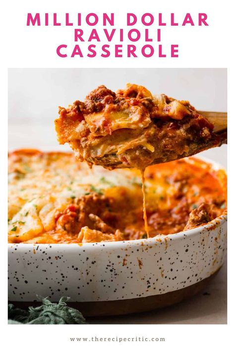 This million-dollar ravioli casserole is so easy to put together! You’re going to love the fact that it uses frozen cheese ravioli that bakes up perfectly in the oven. Instant Pot Frozen Ravioli, Frozen Ravioli Bake, Frozen Ravioli Recipes, Million Dollar Ravioli, Ravioli Casserole, Ravioli Bake, Comfort Casseroles, The Recipe Critic, Recipe Critic