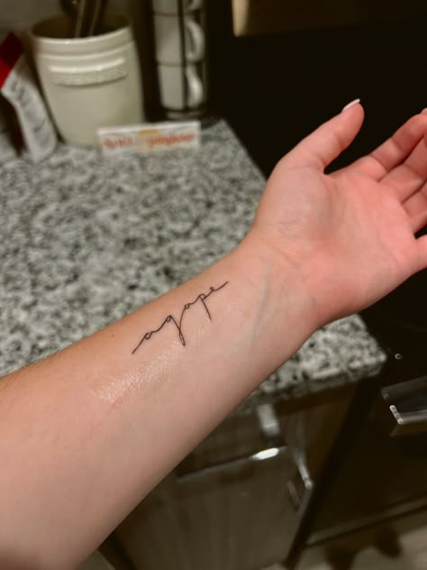 Agape tattoo Agape Love Tattoo, Script Tattoo Wrist, Dainty Biblical Tattoos, Wrist Script Tattoo, Small Script Tattoo, Script Tattoo Ideas, Handwritten Tattoo, Agape Tattoo, Beloved Tattoo