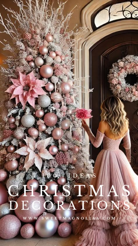 Dreaming of a PINK Christmas? 🌸✨ Explore these stunning pink Christmas tree decoration ideas to add a soft, elegant touch to your holiday home! From blush pink ornaments to shimmering rose gold accents, turn your tree into a festive masterpiece. 🎄💖   #PinkChristmas #ChristmasTreeDecor #HolidayInspo Blush And Green Christmas Decor, Pink Christmas Tree Topper Ideas, Christmas Trees With Pink Decorations, Blush And Gold Christmas Decor, Blush Pink Christmas Tree Decorations, Pink Christmas Trees Decorated, Pink Red Christmas Decor, Pink Christmas Photoshoot, Pink Xmas Decorations