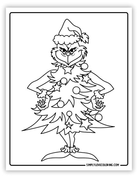 Love the Grinch from Dr. Seuss' How the Grinch Stole Christmas? Use our free Grinch coloring pages to color, for arts and crafts, kids activities, in classrooms, homeschool and more 3d Christmas Coloring Pages, Christmas Grinch Coloring Pages, Grinch Printables Free Coloring Pages Printable, Grinch Christmas Tree Drawing, Free Grinch Coloring Pages, Grinch Printables Templates, Grinch Christmas Pictures, Grinch Template Free Printable, Grinch Coloring Sheets