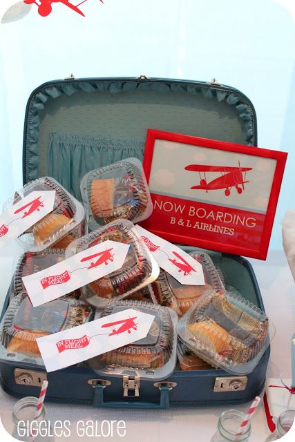 Inflight Snacks Airplane Party, Aeroplane Party, Vintage Airplane Theme, Airplane Birthday Theme, Airplane Party Theme, Airplane Snacks, Vintage Airplane Party, Aviation Party, In-flight Meal