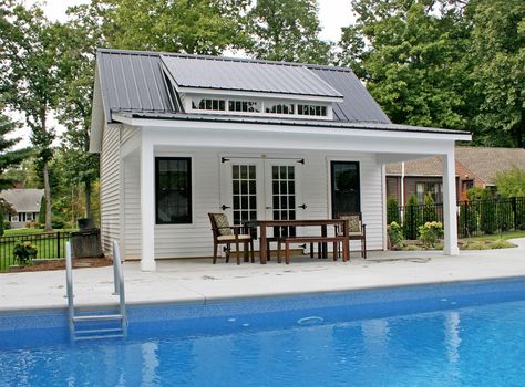 12' x 20' Custom Pool House - Kloter Farms Tiny Pool House Interior, One Bedroom Pool House Plans, Pool House Outdoor Kitchen, Farm Pool House, Pool House Garage Combo, Small Pool Houses Sheds, Pool House Gym, Small Poolhouse, Small Pool House Interior