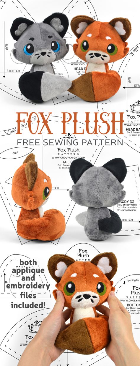 Free Pattern Friday! Fox Plush | Choly Knight Choly Knight, Fox Plushie, Animal Sewing Patterns, Plushie Patterns, Sewing Stuffed Animals, Trendy Sewing, Costura Diy, Fox Pattern, Sewing Patterns For Kids