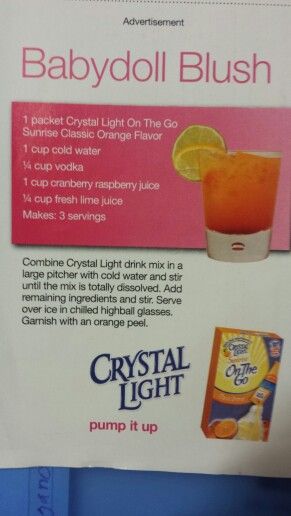 Crystal Light Mixers Light Drinks, Alcohol Drinks, Crystal Light, Fresh Lime Juice, Drink Recipes, Mixed Drinks, Fun Drinks, Lime Juice, Paleo Gluten Free