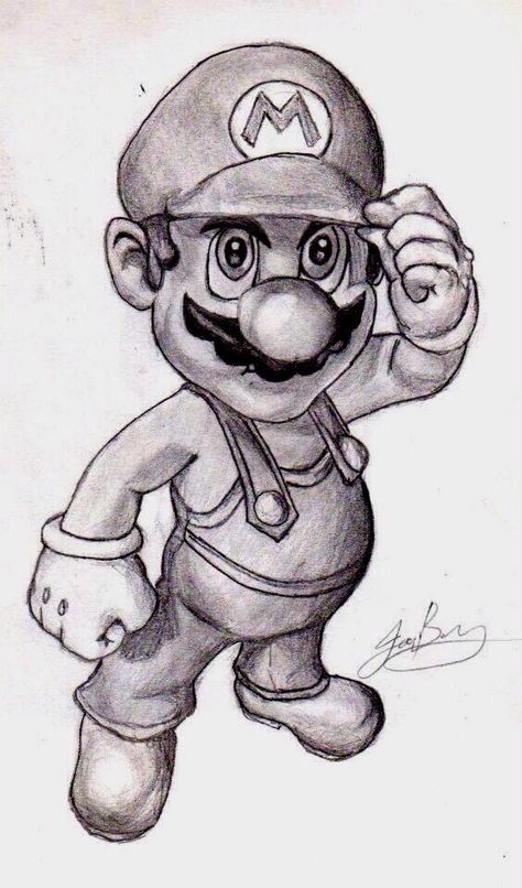 Draw Super Mario, Mario Bro Drawing, Mario Drawing Pencil, Mario Sketch Easy, Mario Colored Pencil Drawing, Easy Cartoon Characters, Cartoon Characters Sketch, Disney Drawings Sketches, Animation Art Sketches