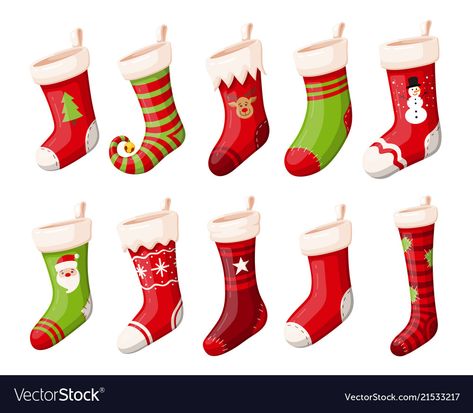 Christmas Socks Illustration, Christmas Socks Drawing, Christmas Stocking Illustration, Sf Nicolae, New Year Props, Socks Illustration, Socks Drawing, Cute Christmas Stockings, Elf Stocking