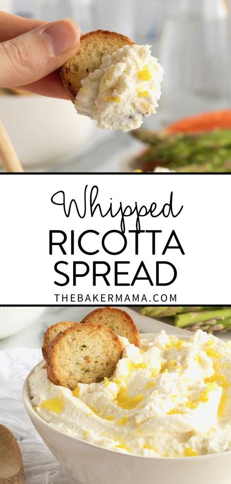 Riccota Cheese Recipes, Whipped Ricotta Recipe, Ricotta Spread, Ricotta Dip, Ricotta Cheese Recipes, Whipped Ricotta, Baked Granola, Delicious Appetizer Recipes, Toasted Bread