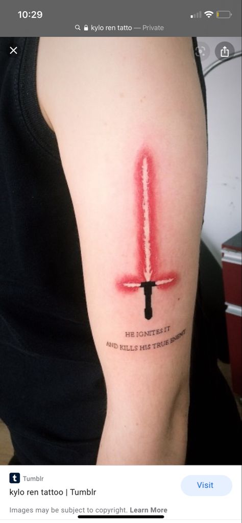 Reylo Tattoo, Kylo Ren Lightsaber Tattoo, Lightsaber Tattoo, Kylo Ren Lightsaber, First Tattoos, Star Wars Harry Potter, Beautiful Tattoos For Women, Star Wars Tattoo, Star Wars Clone