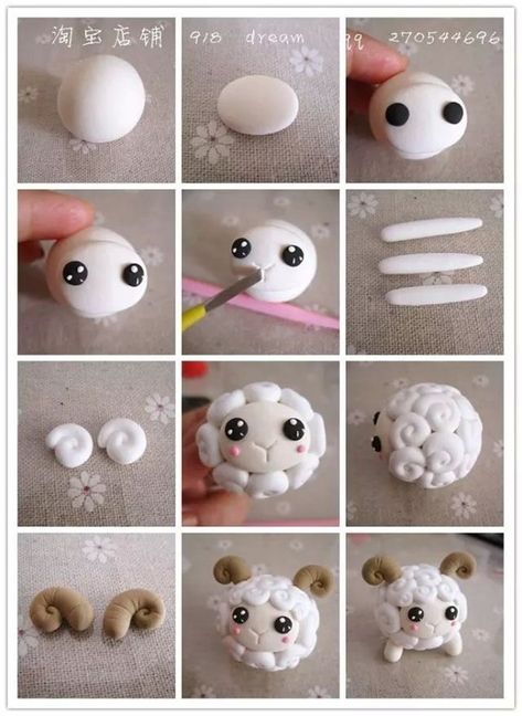 Clay Sheep, Cupcake Fondant, Polymer Clay Kunst, Clay Crafts For Kids, Homemade Clay, Kids Clay, Polymer Clay Figures, Tanah Liat, Polymer Clay Diy