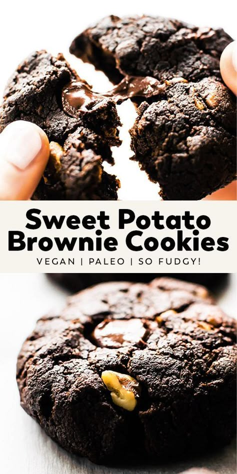 Chewy Chocolate Brownies, Sweet Potato Cookies, Sweet Potato Chocolate, Chocolate Brownie Cookies, Sweet Potato Brownies, Fudgy Brownie, Cookies Vegan, Baked Sweet Potato, Paleo Desserts