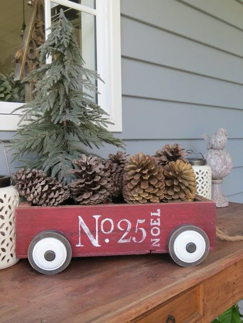 Little Red Christmas Wagon Christmas Wagon Decor, Wagon Decor, Christmas Wagon, Nivea Cream, Farmhouse Fabric, Fabric Christmas Trees, Christmas Centerpieces Diy, Red Wagon, Christmas Decorations Diy Outdoor