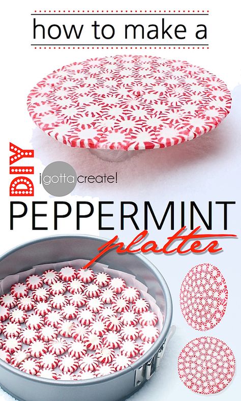 DIY Peppermint Plate—you could do this with any sort of hard candy. Jolly Ranchers would make a platter that looks like colored glass. Diy Christmas Party, Jolly Rancher, Christmas Goodies, Noel Christmas, Cool Diy Projects, Holiday Treats, Christmas Treats, Christmas Baking, Christmas Candy