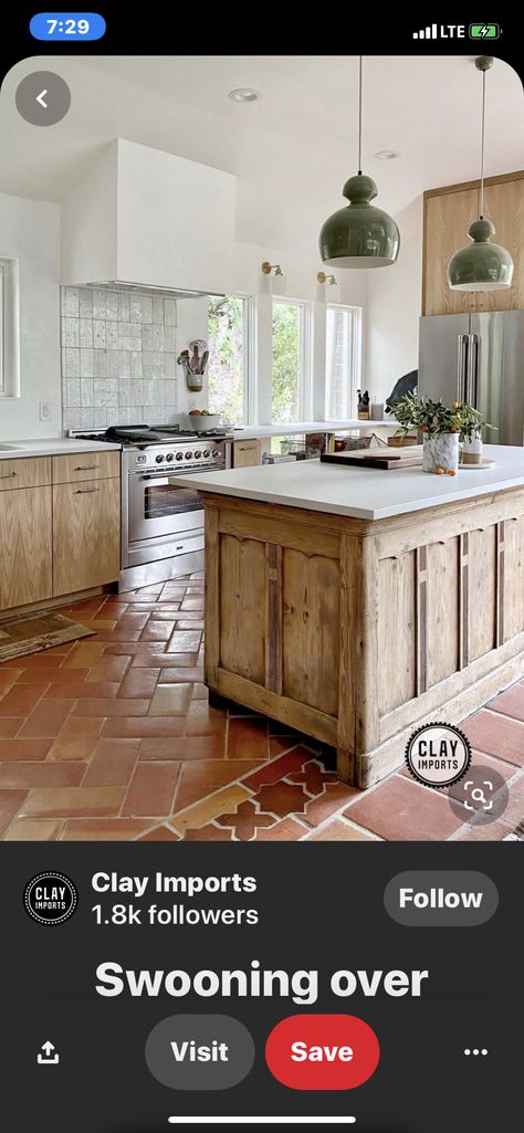 Saltillo Tile Kitchen, Outdoor Patio Flooring, Classic Timeless Kitchen, Terra Cotta Tiles, Southwest Modern, Timeless Kitchen Design, Clay Imports, Desain Pantry, Terracotta Tile