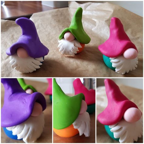 Diy Clay Gnomes Tutorials, Clay Gnomes Diy, Christmas Gnome Polymer Clay, Mini Clay Gnomes Diy, Sculpey Clay Ideas Gnomes, Clay Gonk Gnome, Christmas Gonks, Polymer Clay Princess, Clay Gnomes