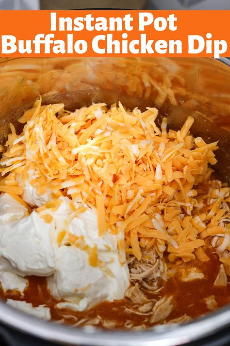 Instant Pot Buffalo Chicken Dip is quick, easy, super creamy, and delicious! With a kick of spice and loaded with cheese, it'll be a go-to party appetizer! Easy Buffalo Chicken Dip Instant Pot, Buffalo Chicken Dip Instapot, Buffalo Chicken Dip Instant Pot, Instant Pot Buffalo Chicken, Instant Meals, Buffalo Chicken Dip Crock Pot, Buffalo Chicken Dip Easy, Chicken Dip Recipe, Healthy Buffalo Chicken