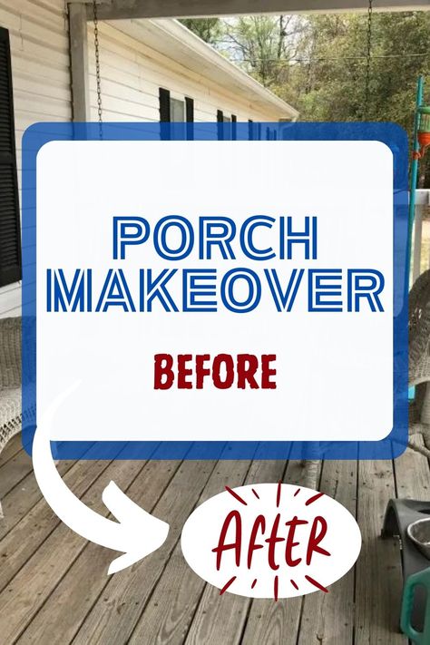 We gave our small front porch a makeover on a budget. We did all the work ourselves including building new steps from wood. See the paint and decorator projects with all the details. Americana theme porch. Small Front Porch Railing Ideas, Back Porch Makeover, Painted Porch Floors, Small Porch Ideas, Front Porch Bench, Front Porch Railings, Porch Wood, White Porch, Front Porch Makeover