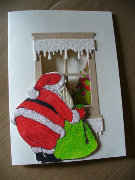 This is one of my favorite Christmas cards and yes, I showed it to you in July. It's such an adorable Christmas card. Come back nex... Diy Christmas Window, Art Impressions Stamps, Santa Cards, Window Cards, Homemade Christmas Cards, Christmas Card Crafts, Printable Christmas Cards, Art Impressions, Supply List