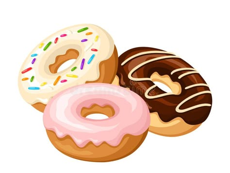 Three donuts. Vector illustration. stock illustration Donut Drawing, Vanellope Y Ralph, Donut Art, Donut Vector, Donut Box, Create This Book, Food Cartoon, Food Illustration Art, Spongebob Wallpaper