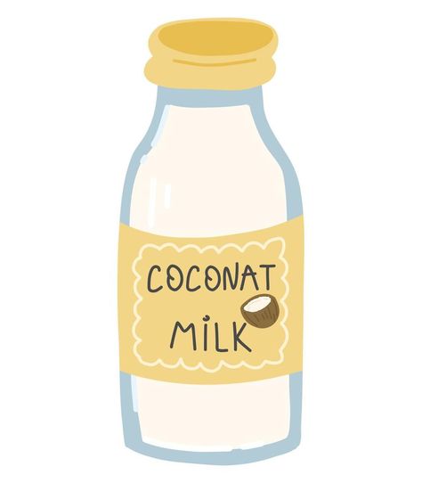 coconut milk bottle. Vector illustration of alternative milk. Alternative Illustration, Coconut Drawing, Milk Illustration, Milk Drawing, Bottle Vector, Inspirational Stickers, Vector Drawing, Milk Bottle, Illustration Vector