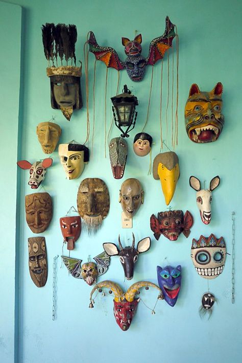 Wall of Masks - Oaxaca, Mexico Wall Of Masks, Mexican Mask, Ceramic Mask, Masks Art, African Masks, Arte Popular, Mexican Art, Mexican Folk Art, Art Plastique