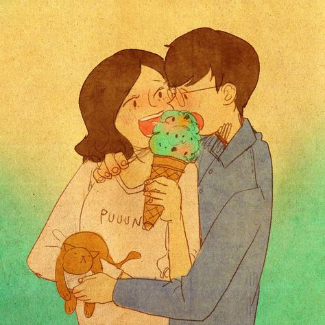 I love Ice cream! Puung Couple, Puuung Love Is, Couples Comics, Couple Illustration, Love Illustration, Cute Couple Art, Korean Artist, Couple Drawings, Couple Art