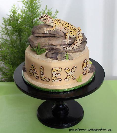 Leopard Gecko - cake by Jana Tarantula Cake, Gecko Cake, Reptile Cake, Lizard Party, Lizard Cake, Leopard Cake, Snake Birthday, Emoji Cake, Reptile Party